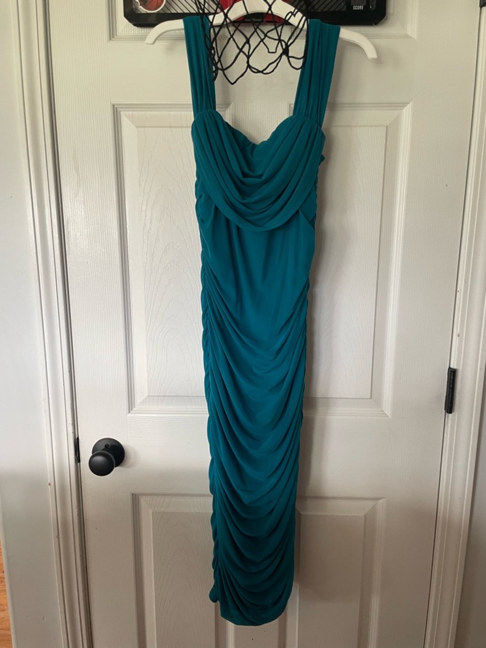 Teal Draped Sleeveless Ruched Maxi Dress